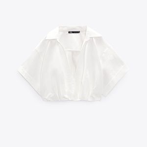 ZARA -Linen Blend Crop Shirt - Ecru